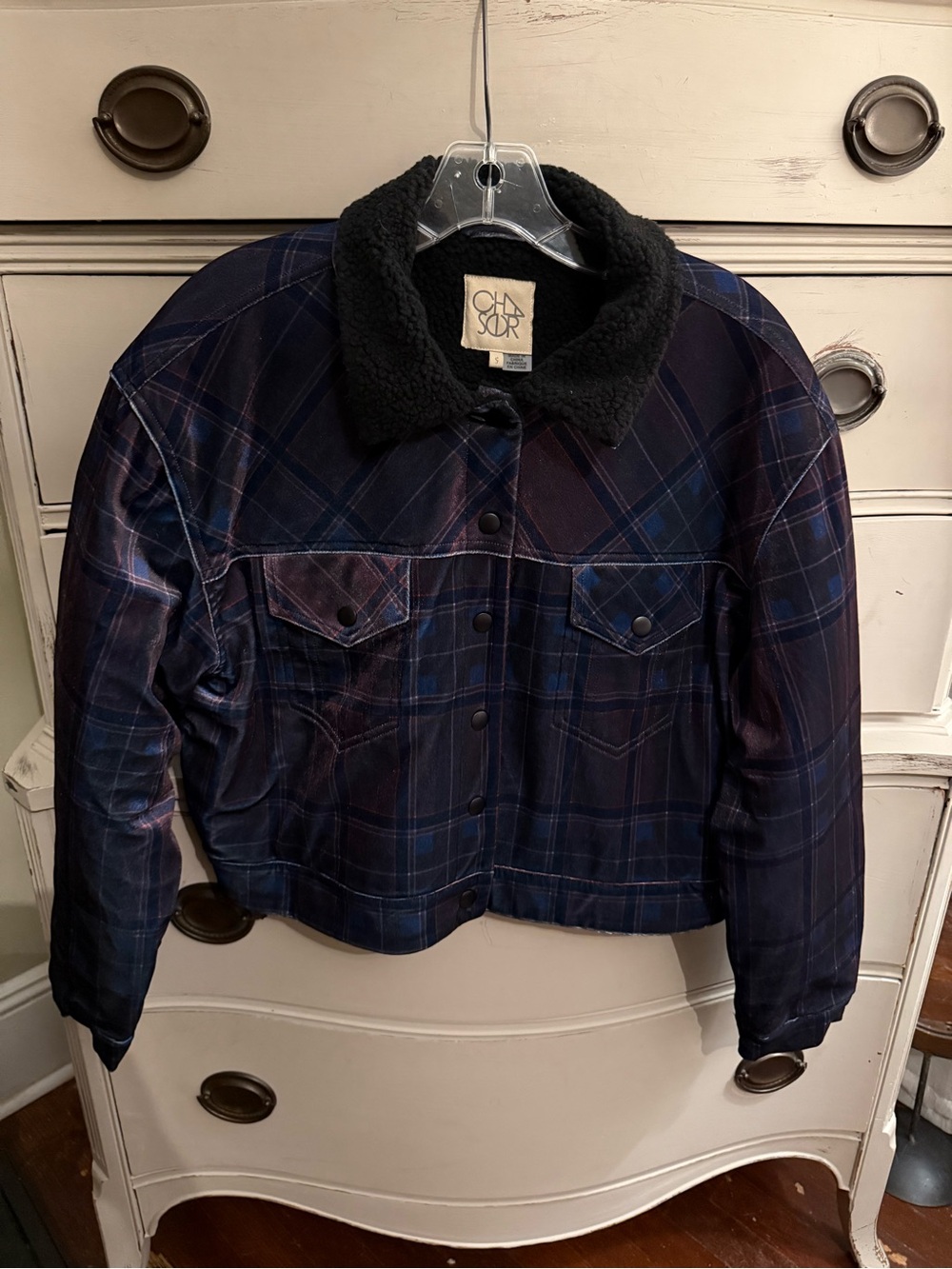 Chaser Velvet Plaid Cropped Jacket S NWT